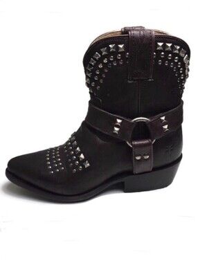 New Frye Billy Biker Short Studded Brown Leather Harness Moto Boots Size 5.5